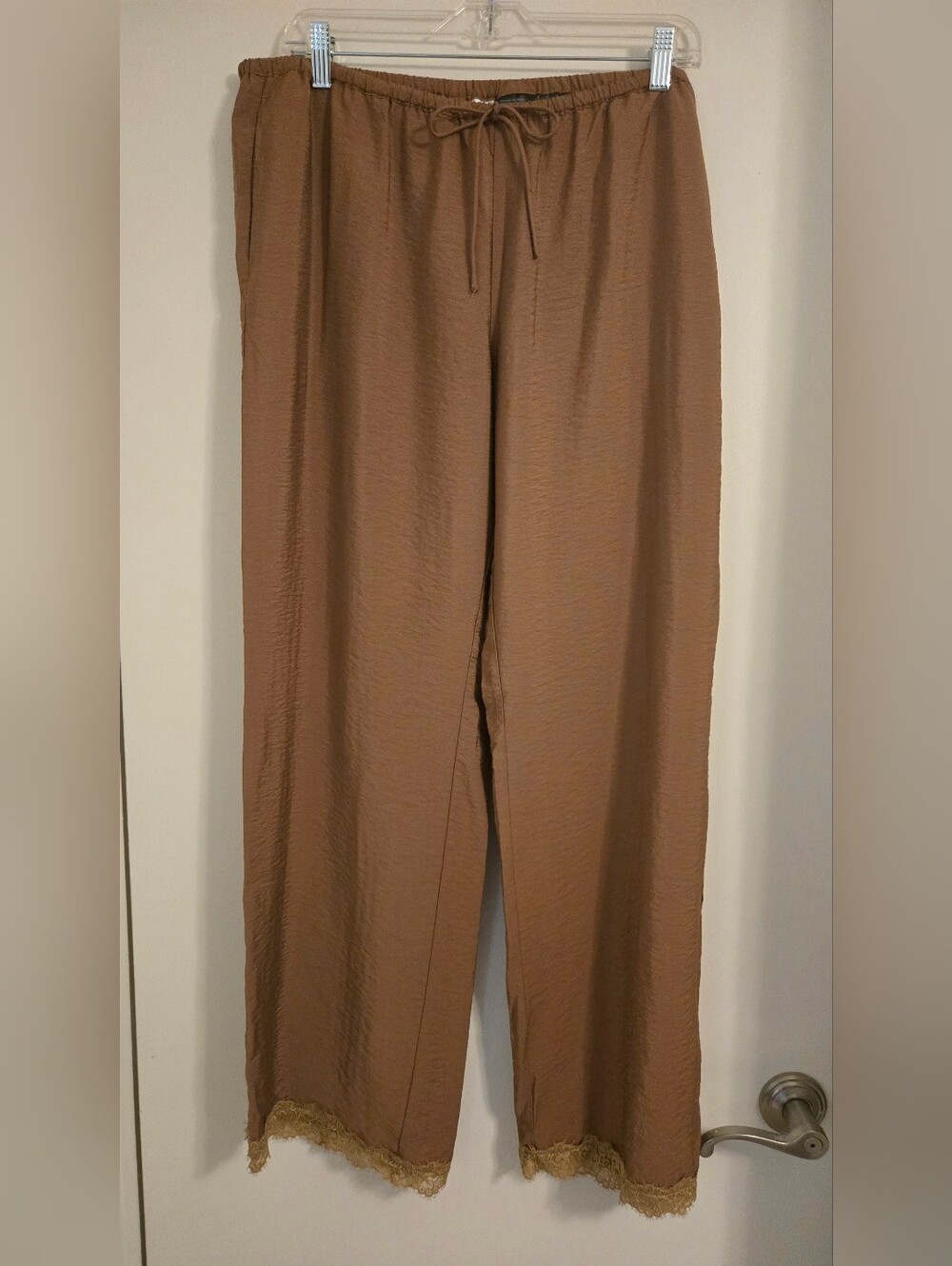 Divided Brown Lace Trimmed Wide-Leg Drawstring Pants - Picture 3 of 10